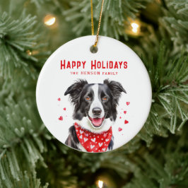 Border Collie Red Heart Bandana Weihnachten Keramik Ornament