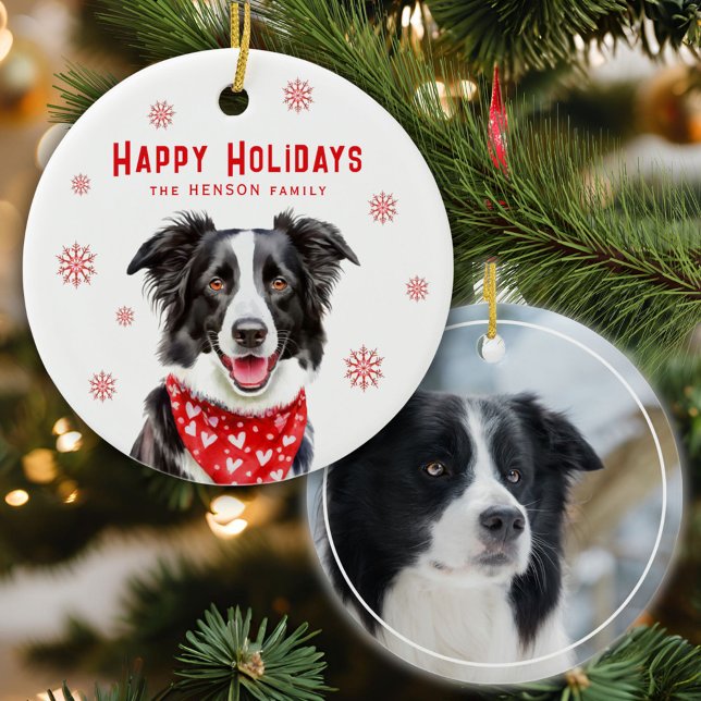 Border Collie Red Heart Bandana Weihnachts-Foto Keramik Ornament (Von Creator hochgeladen)