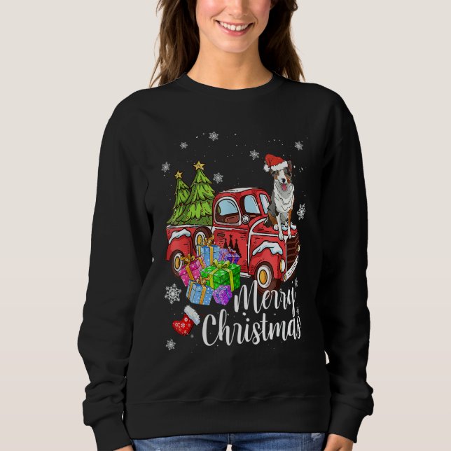 Border Collie Riding Red Truck Xmas Merry Christma Sweatshirt (Vorderseite)