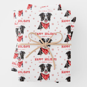 Border Collie Rot Herz Bandana Weihnachten Geschenkpapier Set