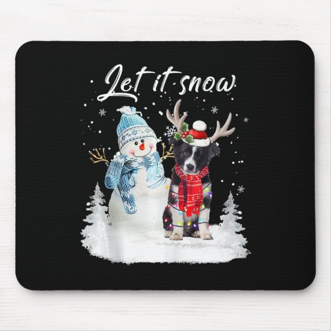 Border Collie Santa Dog Weihnachts Snowman Xmas Pa Mousepad (Vorne)