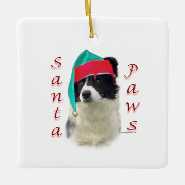 Border Collie Santa Paws Keramikornament (Vorderseite)