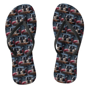 Border Collie Schnee-Schlitten Weihnachtsdekoratio Flip Flops
