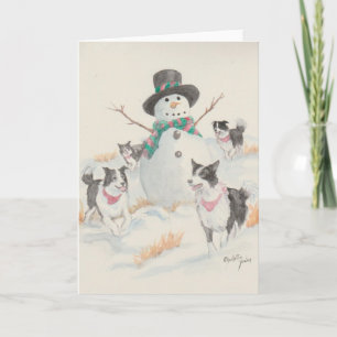 Border Collie Schneemann Party Hund Kunst Grußkart Karte