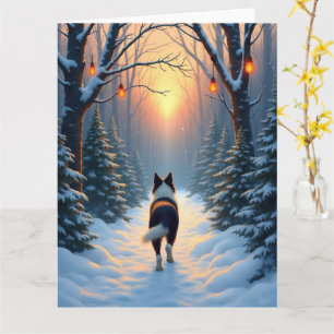 Border Collie Schneewald Spaziergang Urlaubsbild Karte