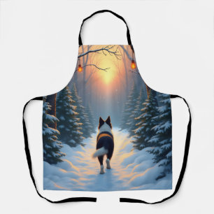 Border Collie Schneewald Spaziergang Urlaubsbild Schürze