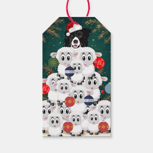 Border Collie Sheep Herding Christmas Tree Geschenkanhänger (Vorderseite)