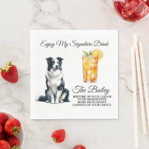 Border Collie Signature Drink Wedding Pet Serviette