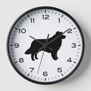 Border Collie Silhouette mit Zahlen und Minuten Uhr