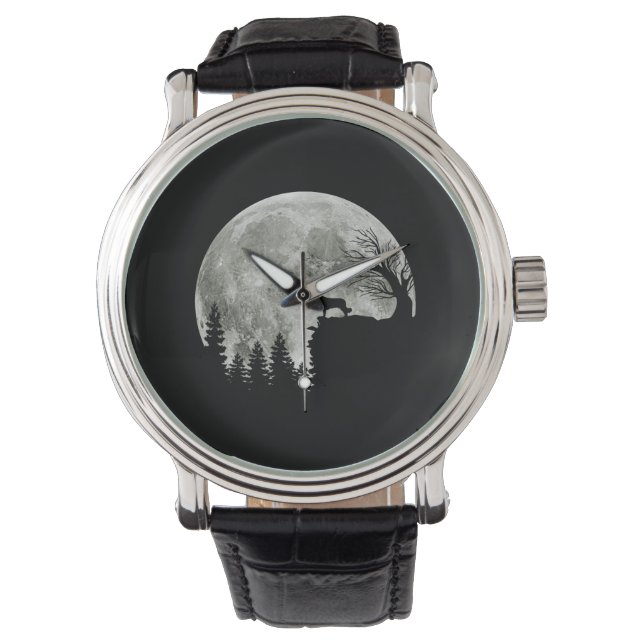 Border Collie Silhouette on Mountain Halloween Dog Armbanduhr (Vorderseite)