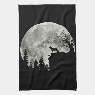 Border Collie Silhouette on Mountain Halloween Dog Geschirrtuch