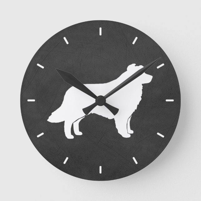 Border Collie Silhouette Runde Wanduhr (Vorderseite)