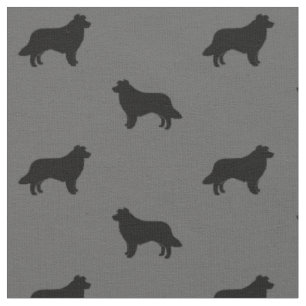Border Collie Silhouetten Grau und Schwarz Gemuste Stoff