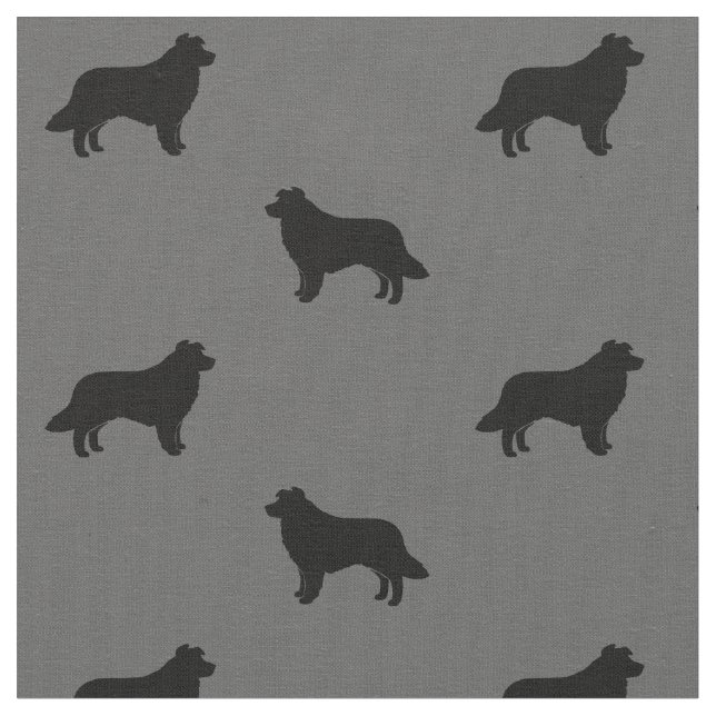 Border Collie Silhouetten Grau und Schwarz Gemuste Stoff (Nahaufnahme)