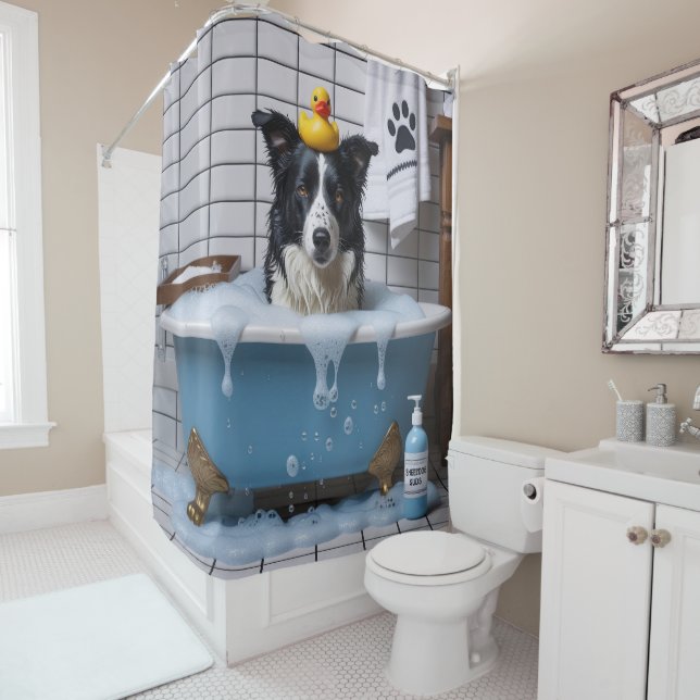 Border Collie Sloppy Sleepy Niedlich Funny Duschvorhang (Beispiel)
