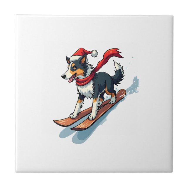 Border Collie-Snowboarder Fliese (Vorderseite)