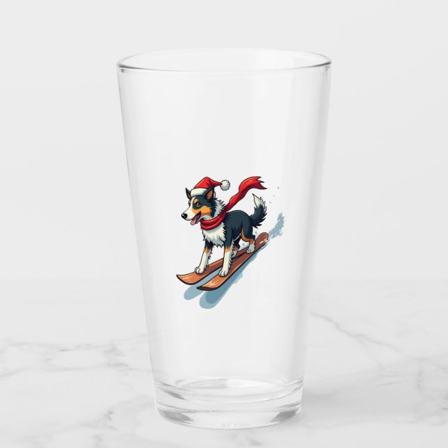 Border Collie Snowboarder Glas (Vorderseite)