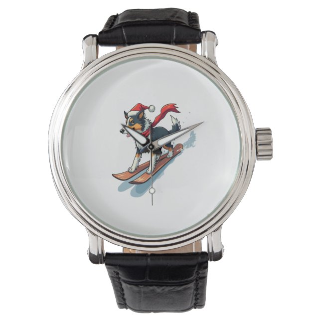Border Collie Snowboarder Hund Armbanduhr (Vorderseite)