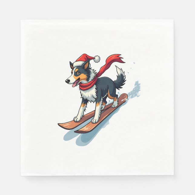 Border Collie Snowboarder Hund Serviette (Vorderseite)