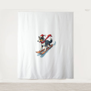 Border Collie Snowboarder Hund Wandteppich