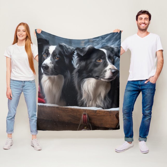 Border Collie Snowy Sleigh Weihnachtsdekor Fleecedecke (Beispiel)
