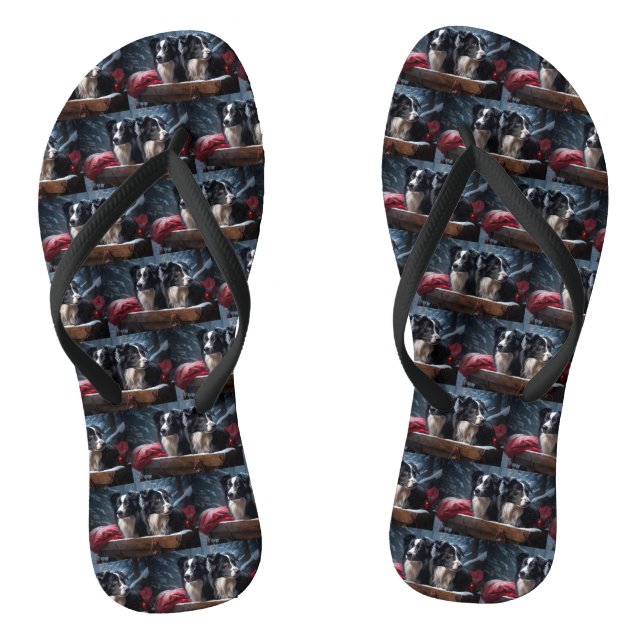 Border Collie Snowy Sleigh Weihnachtsdekor Flip Flops (Fußbett)