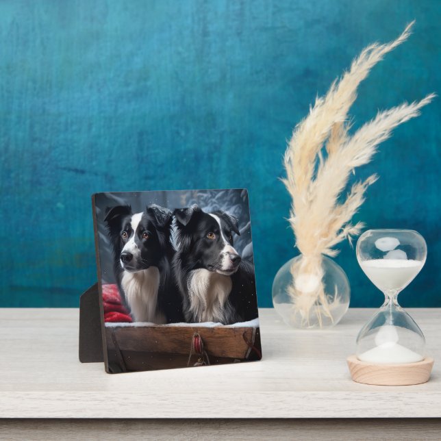Border Collie Snowy Sleigh Weihnachtsdekor Fotoplatte (InSitu)