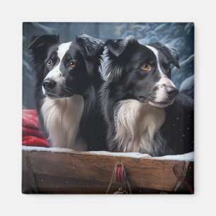 Border Collie Snowy Sleigh Weihnachtsdekor Magnet