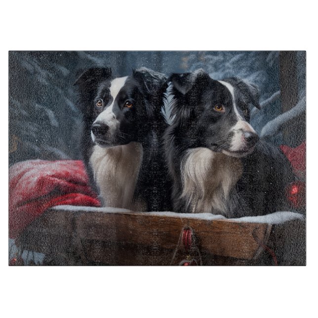 Border Collie Snowy Sleigh Weihnachtsdekor Schneidebrett (Vorderseite)
