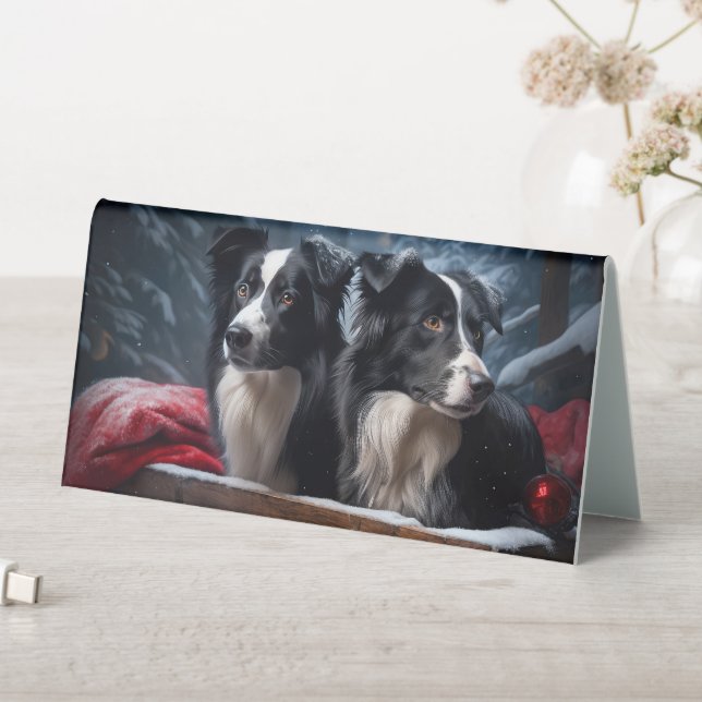 Border Collie Snowy Sleigh Weihnachtsdekor Tischaufsteller (In Situ (Tisch))