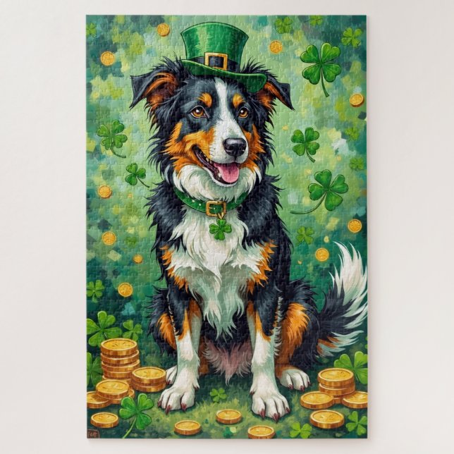 Border Collie St. Patrick’s Day Glücklicher Hund (Vertikal)