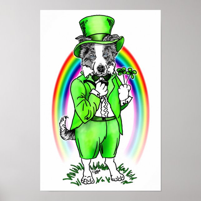 Border Collie St Patrick's Day Poster (Vorne)