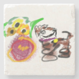 Border Collie sunflowers Steinuntersetzer