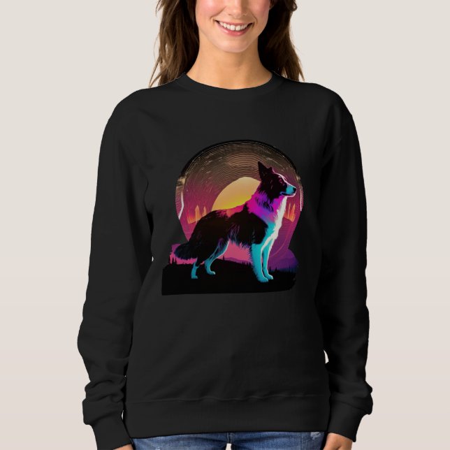 Border Collie Synthwave 80s Retrowave Aesthetic Sweatshirt (Vorderseite)