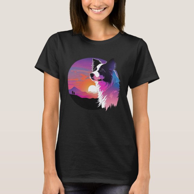 Border Collie Synthwave 80s Retrowave Aesthetic T-Shirt (Vorderseite)