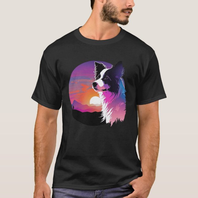 Border Collie Synthwave 80s Retrowave Aesthetic T-Shirt (Vorderseite)