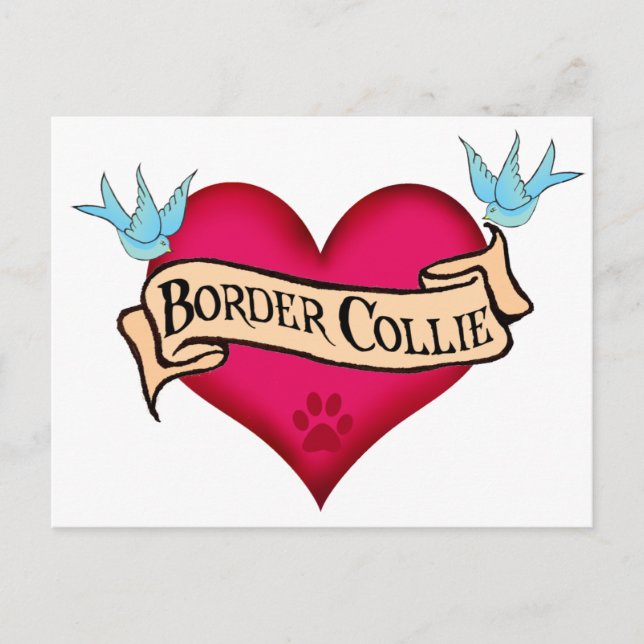 Border Collie Tattoo Herz Postkarte (Vorderseite)