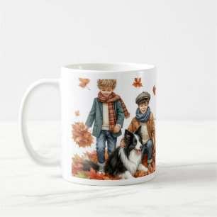 Border Collie und Kinder Herbst Kaffeetasse