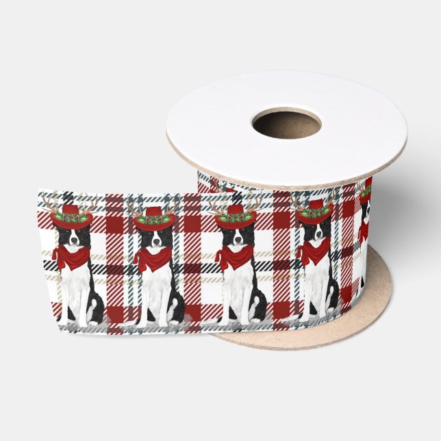 Border Collie und Western Karierter Hund Weihnacht Satinband (Spule)