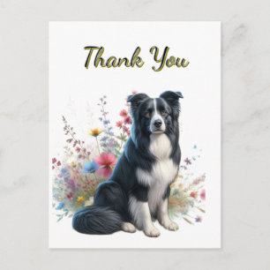 Border Collie und Wildblumen Vielen Dank Postcard Postkarte