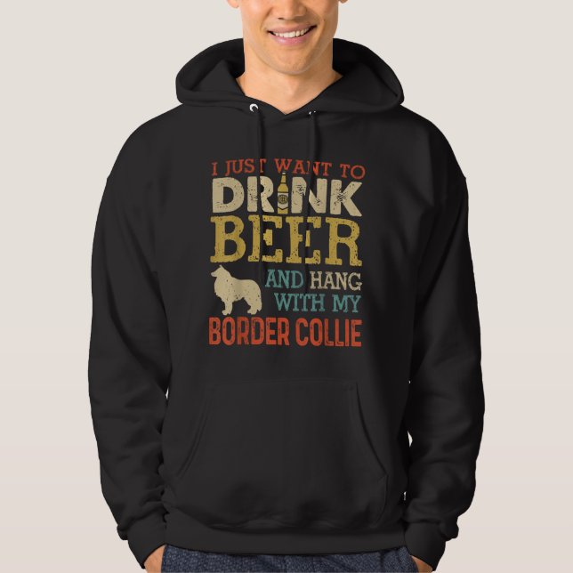 Border Collie Vater Drink Bier Hang mit Hund Funny Hoodie (Vorderseite)