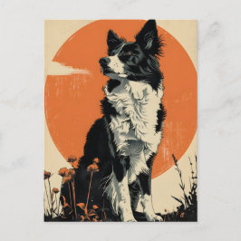 Border Collie Vintage Kunst Postkarte