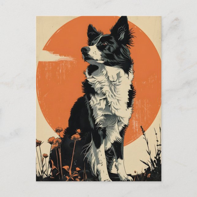 Border Collie Vintage Kunst Postkarte (Vorderseite)