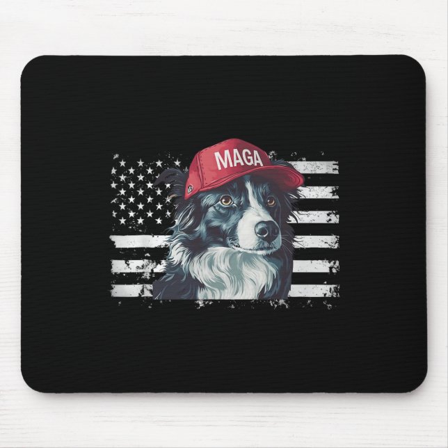 Border Collie Wearing Mega Hat American Flag Hunde Mousepad (Vorne)