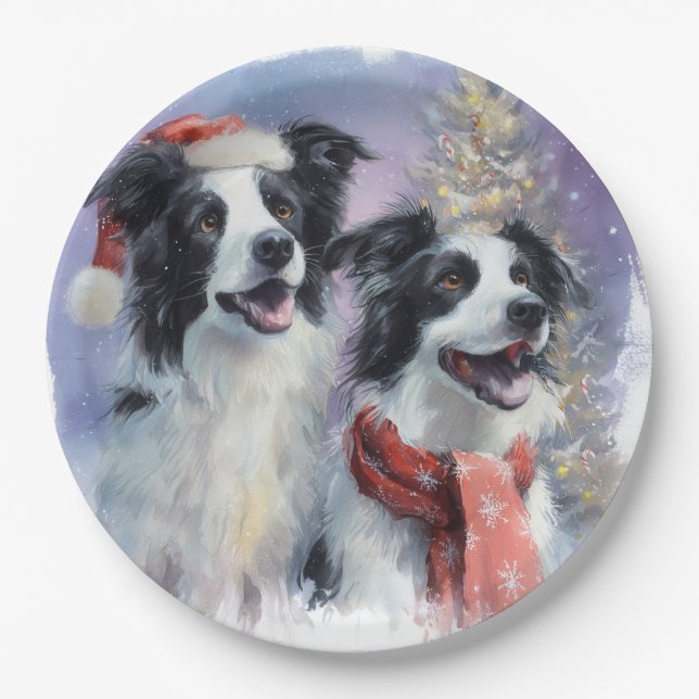 Border Collie Weihnachten-Papierteller Pappteller (Vorderseite)
