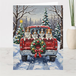 Border Collie Weihnachten Rotes Lastwagen Ferien Karte
