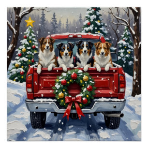 Border Collie Weihnachten Rotes Lastwagen Ferien Poster