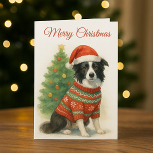 Border Collie Weihnachten Santa Hut & Baum