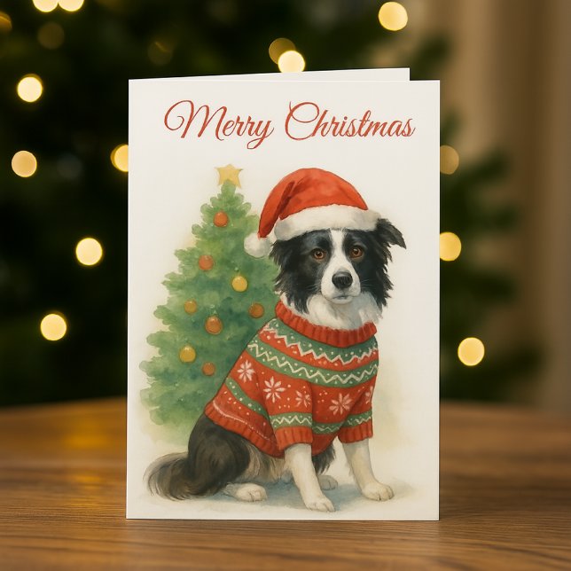 Border Collie Weihnachten Santa Hut & Baum (A perfect Christmas card for "Border Collie " dog lovers. )