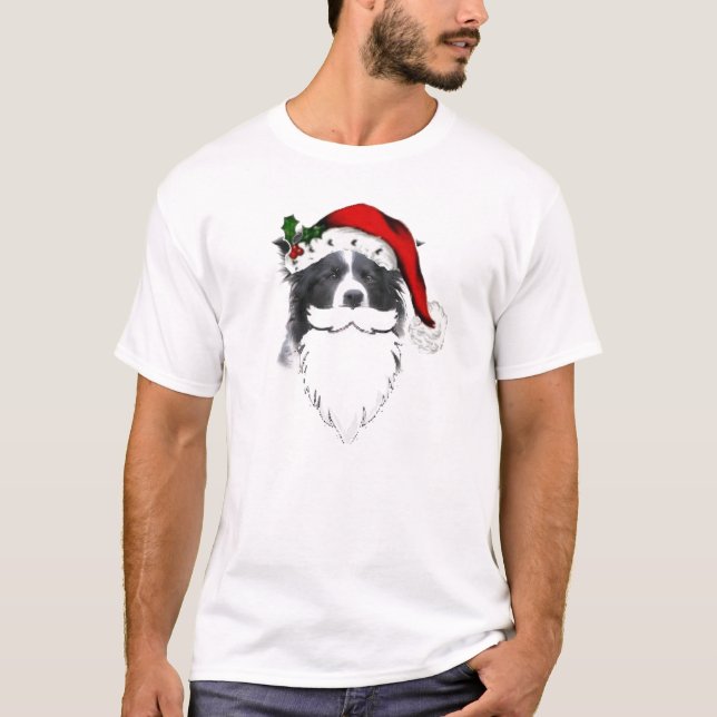 Border-Collie-Weihnachten Tee~ Weihnachtsmann T-Shirt (Vorderseite)